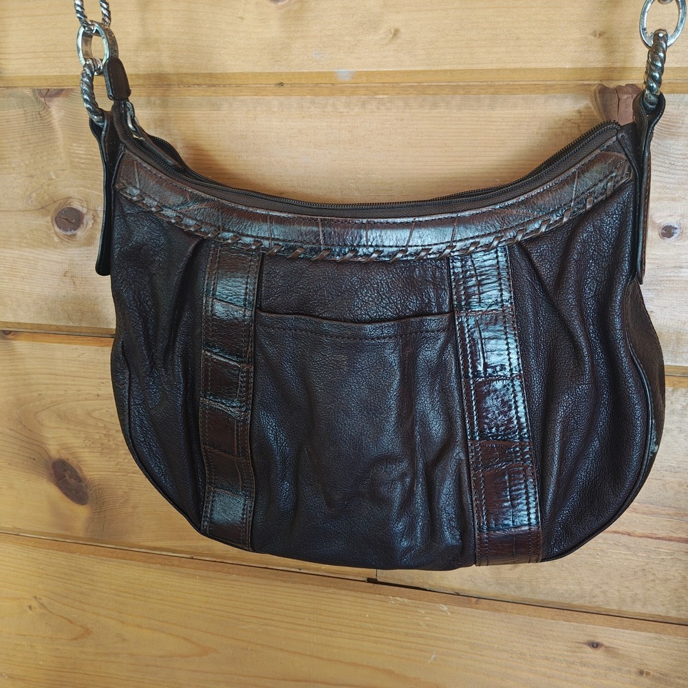 Nice Brighton Splendid Black & Chocolate Leather Purse Shoulder Bag D615780 ZA4 - Picture 2 of 9